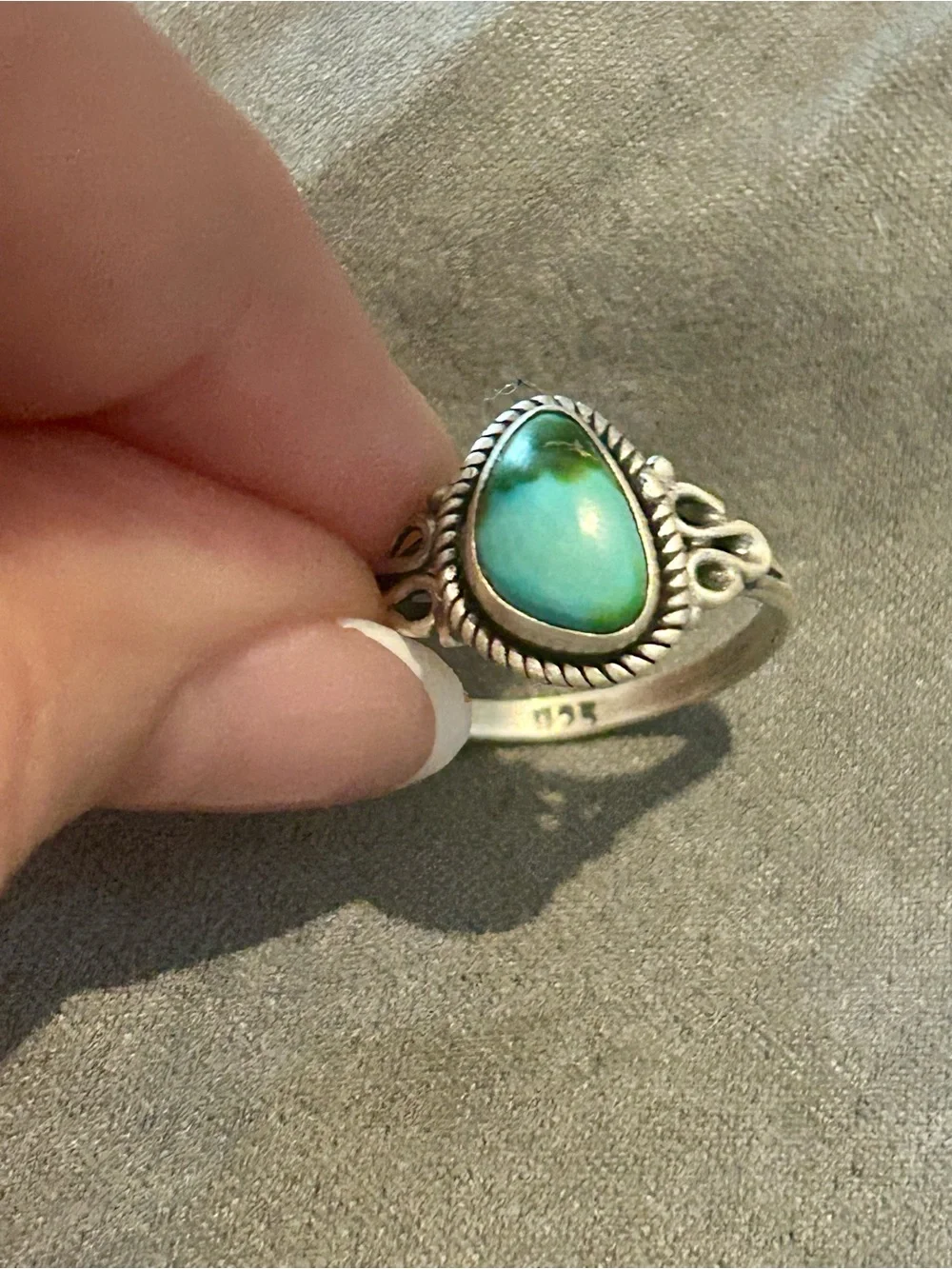 Sterling Silver Turquoise Teardrop Ring - Blue Green Stone